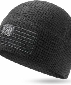 Grid Fleece Beanie With American Flag NO48