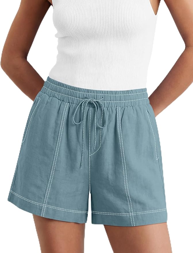 Casual Light Blue Linen Shorts NO47