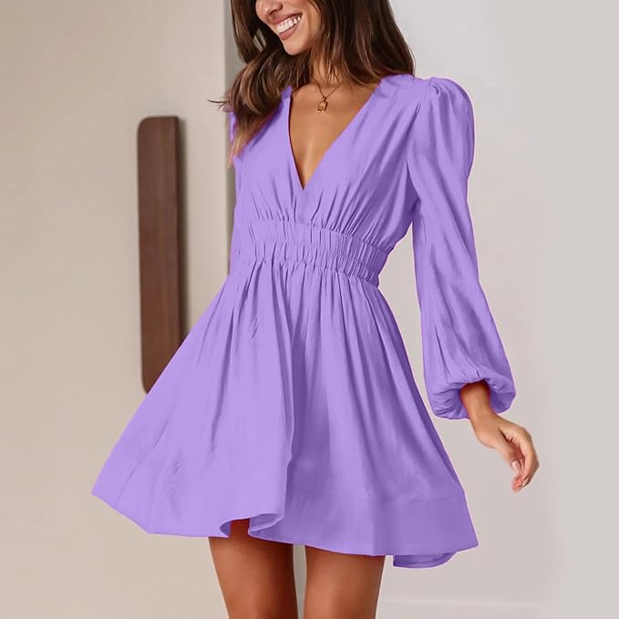 Deep V Sexy Long Sleeve Dress NO2 - Image 2