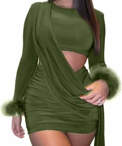 Fuzzy Cuff Party Club Mini Dress NO16