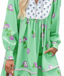 Green Loose Boho Shirt Dress NO23