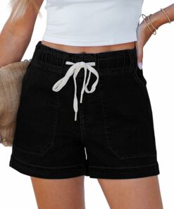 Washed Black Stretchy Denim Shorts NO46