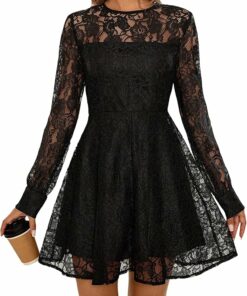 Women's Lace Sheer Long Sleeve Dress NO32